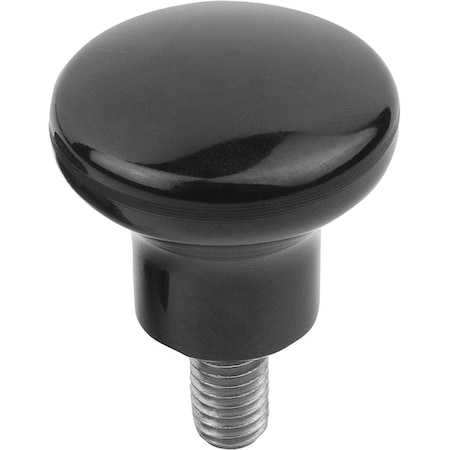 Kipp Mushroom Knob Polished D=M06X10 D1=25 Thermoset, Black, Comp:Stainless Steel, Comp:Bright K1289.12506X10
